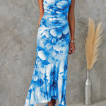 Flowers Print One-shoulder Dress Summer INS Casual Suspender Long Dresses Womens Clothing