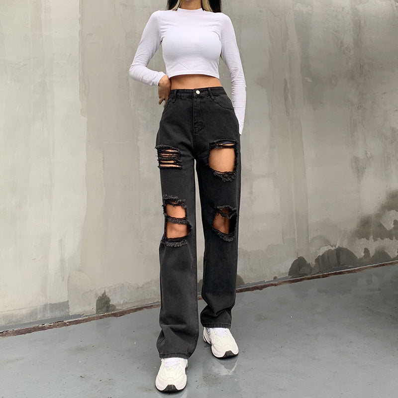 Casual Trendy Sexy Women's Jeans With Ripped Raw Edges