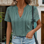 Femyza Lace V-Neck Casual T-Shirt