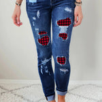 Women's Printed Denim Stretch Pants With Holes