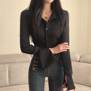 Femyza Slim Lapel Long Sleeve T-Shirt