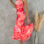 Flowers Print One-shoulder Dress Summer INS Casual Suspender Long Dresses Womens Clothing
