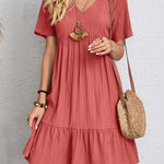 V-neck Short Sleeve Dress Summer Fashion Casual Loose Ruffled Dresses Beach Clothing Women