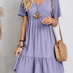 V-neck Short Sleeve Dress Summer Fashion Casual Loose Ruffled Dresses Beach Clothing Women