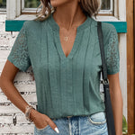 Femyza Lace V-Neck Casual T-Shirt